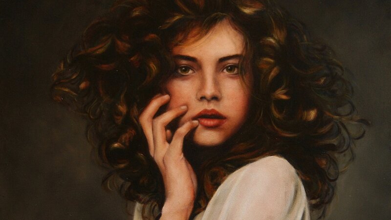 Woman with Curly Hair — Brown, Dramatic, Painting, Hand