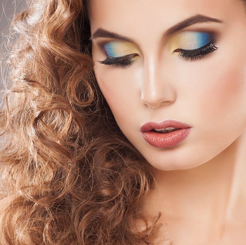 Woman with Curly Hair — Brown, Dramatic, Photograph, Makeup, Eyelashes