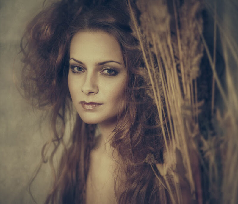 Woman with Curly Hair — Brown, Dramatic, Photograph, Plants