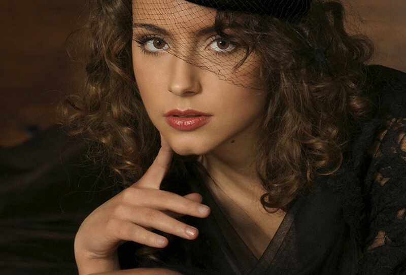 Woman with Curly Hair — Brown, Dramatic, Photograph, Veil