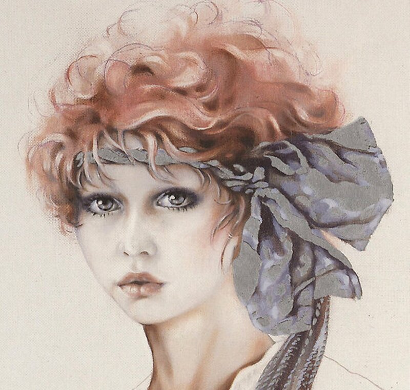 Woman with Curly Hair — Brown, Neutral, Painting