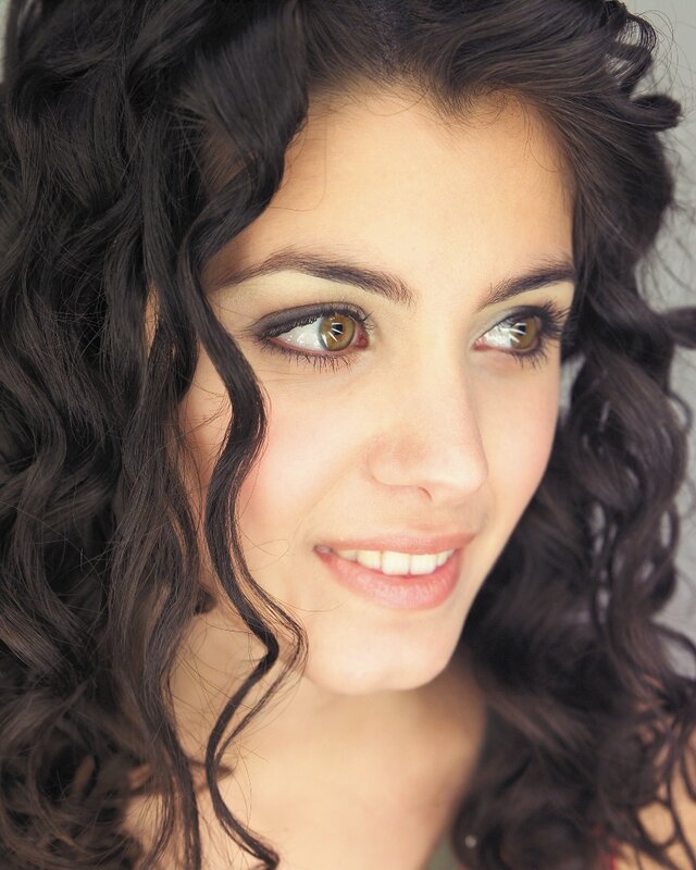 Woman with Curly Hair — Brown, Neutral, Photograph, Eyes, Smile