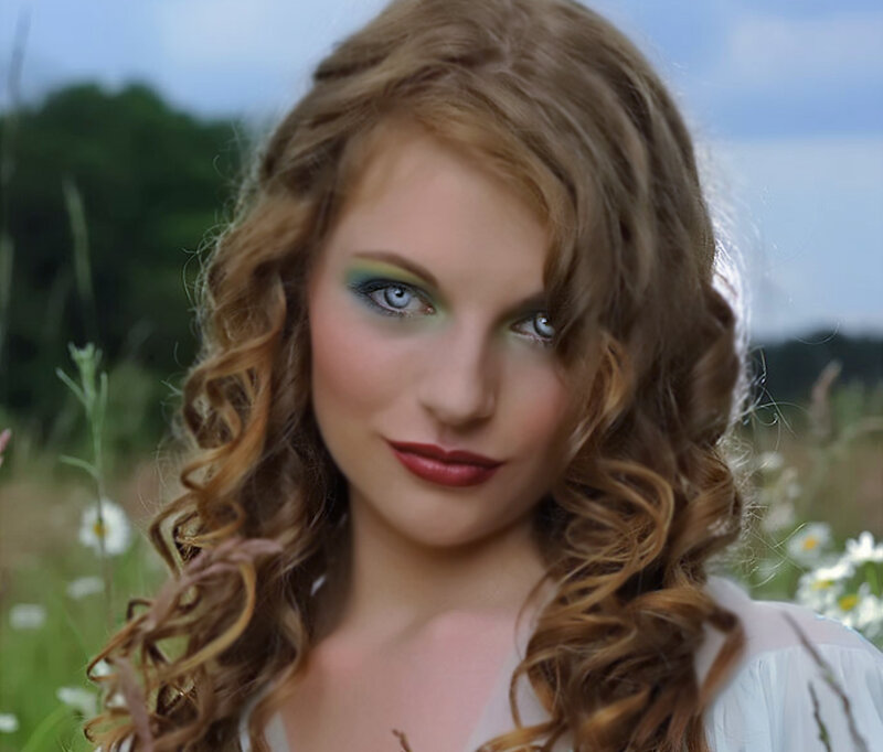 Woman with Curly Hair — Brown, Serene, Afternoon