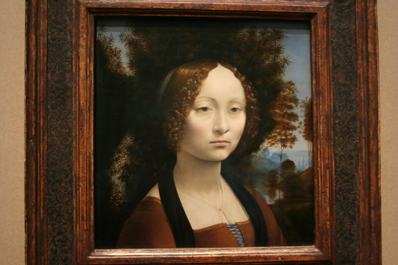 Woman with Curly Hair — Brown, Serene, Painting, Trees