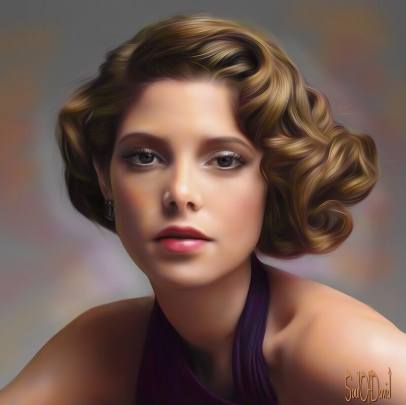 Woman with Curly Hair — Brown, Serious, Digital Art