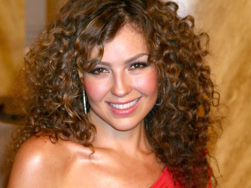 Woman with Curly Hair — Brown, Smiling, Photograph, Curly Hair, Red Dress