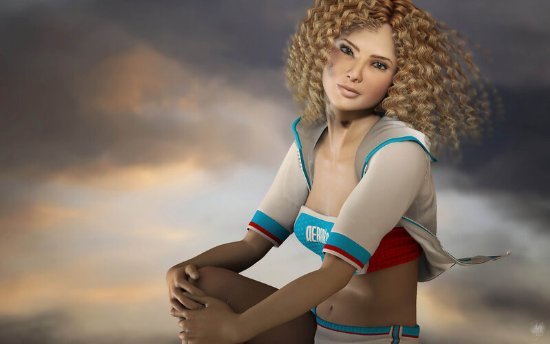Woman with Curly Hair — Gray, Dramatic