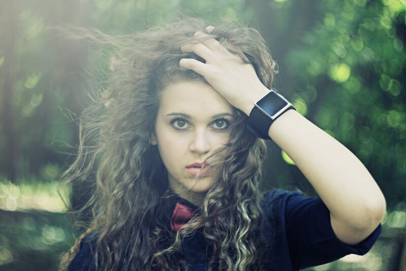 Woman with Curly Hair — Green, Dramatic, Photograph, Watch
