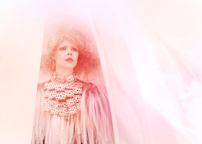 Woman with Curly Hair — Pink, Dreamy, Photograph, Curly Hair