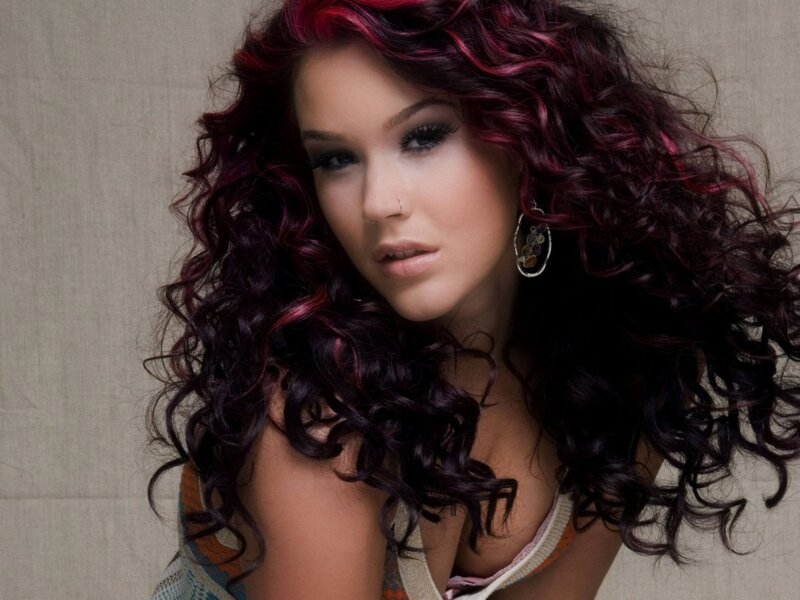 Woman with Curly Hair — Purple, Dramatic, Photograph, Curly Hair, Earring, Makeup