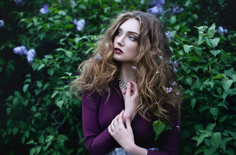 Woman with Curly Hair — Purple, Dramatic, Spring