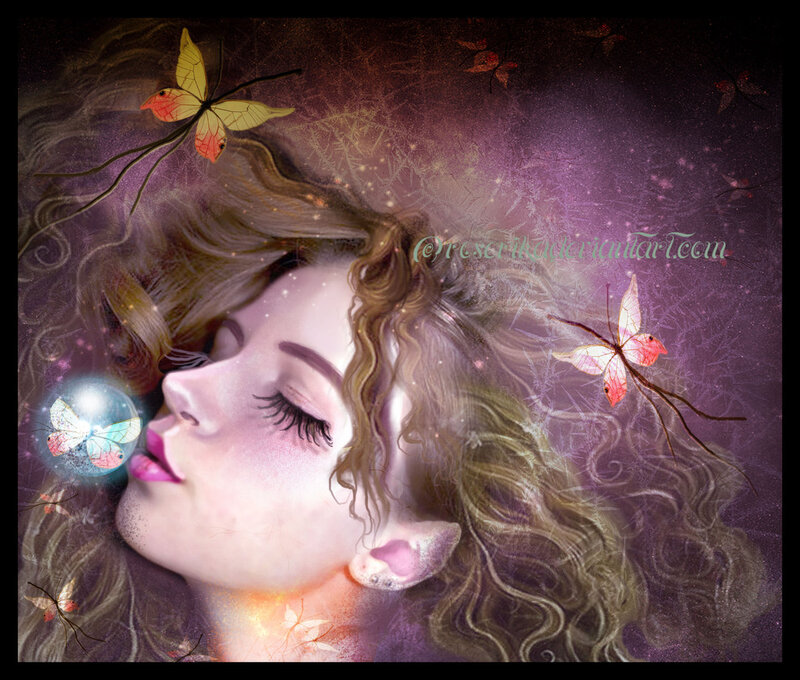 Woman with Curly Hair — Purple, Dreamy, Night