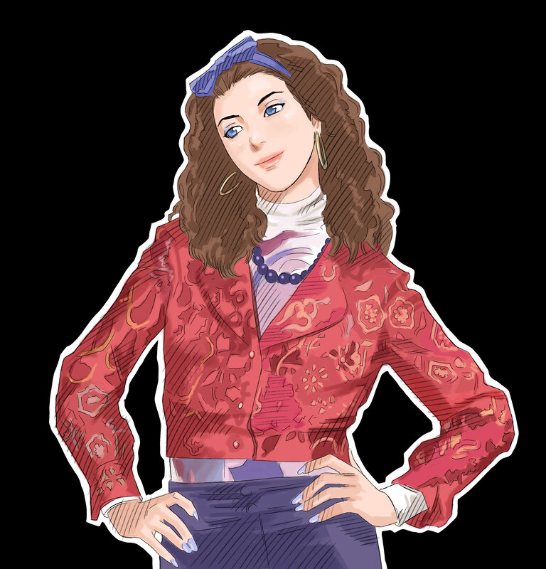 Woman with Curly Hair — Red, Confident, Manga