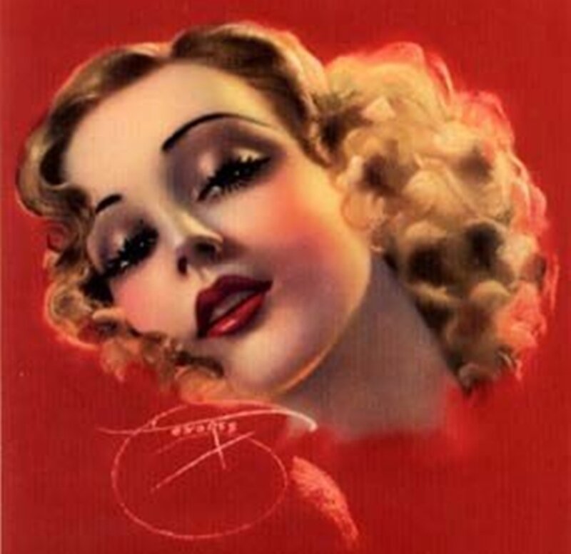 Woman with Curly Hair — Red, Dramatic, Illustration