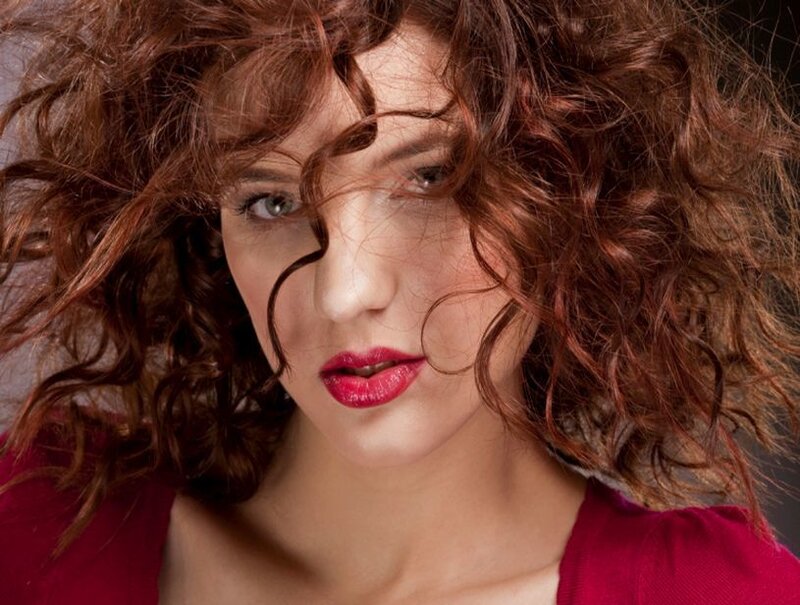 Woman with Curly Hair — Red, Dramatic