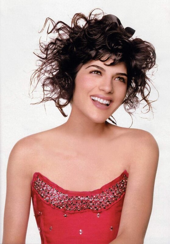 Woman with Curly Hair — Red, Happy, Photograph, Red Dress, Smile