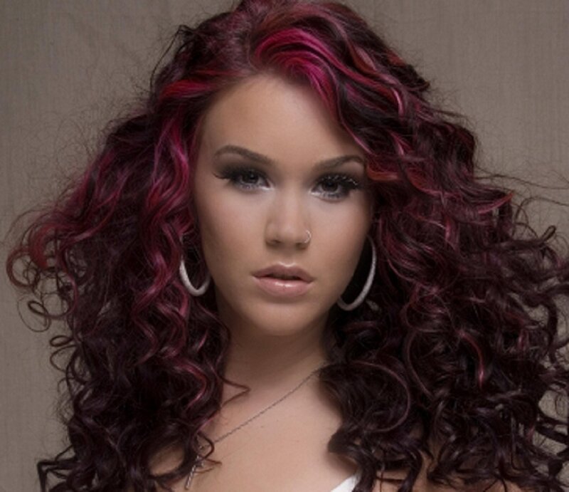 Woman with Curly Hair — Red, Neutral, Photograph, Earrings
