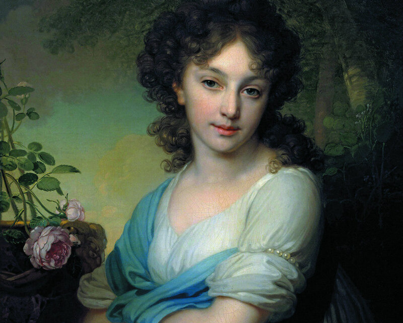 Woman with Curly Hair — White, Serene, Painting