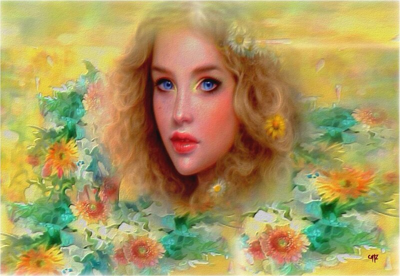 Woman with Curly Hair — Yellow, Serene, Afternoon