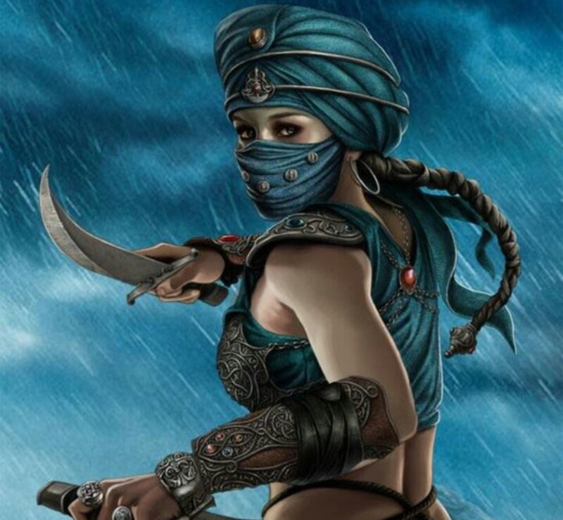 Woman with Curved Blade — Blue