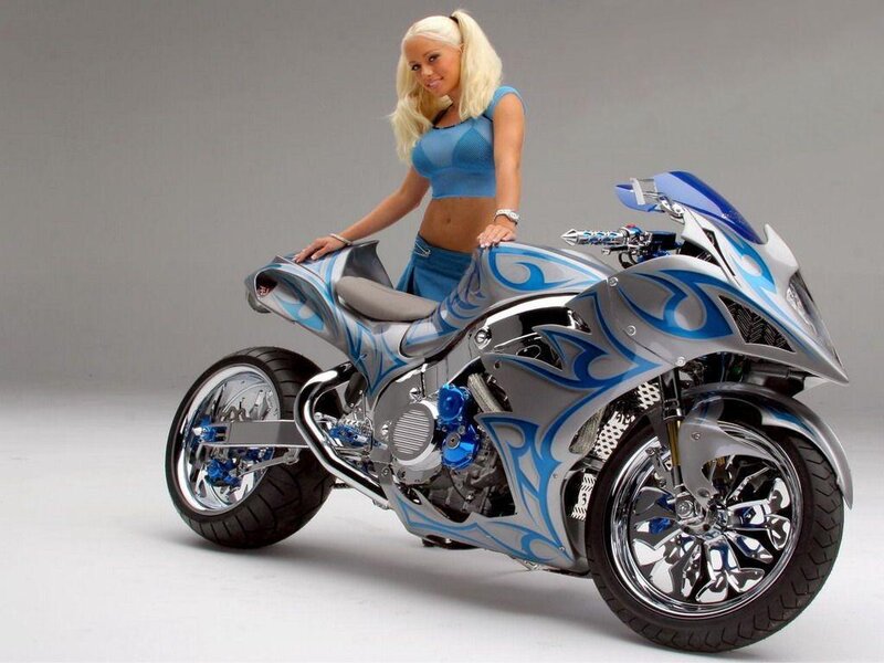 woman with custom motorcycle