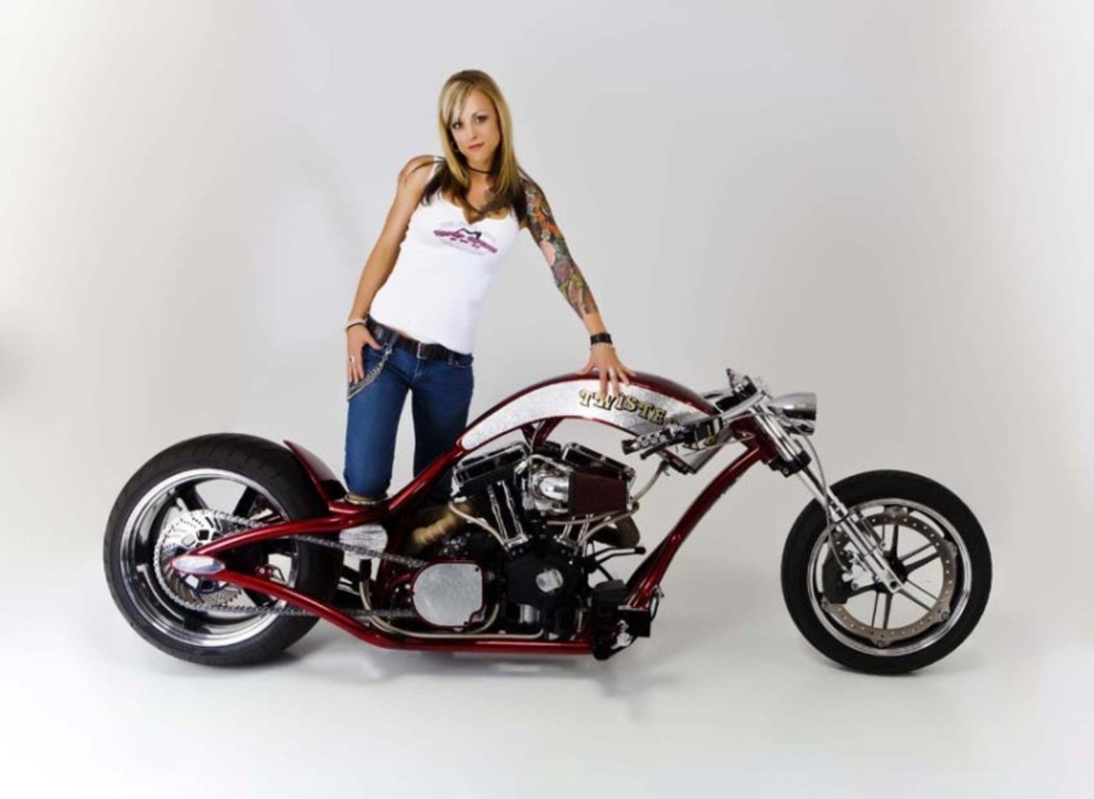 woman with custom motorcycle