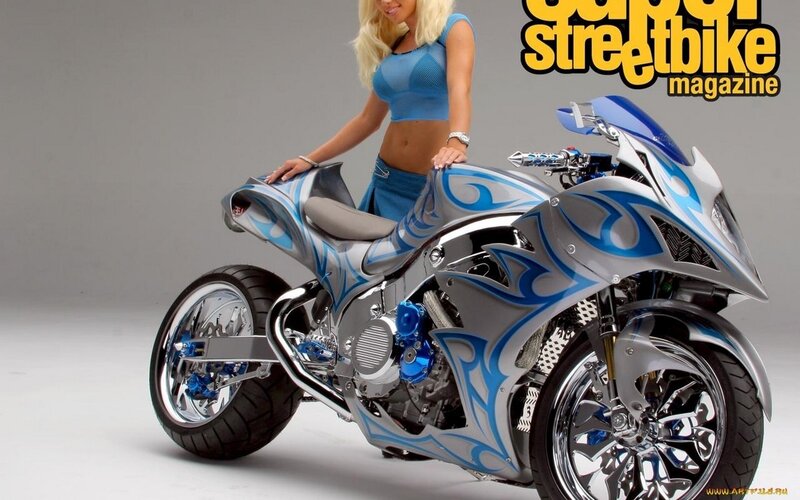 Woman with Custom Motorcycle — Silver, Dramatic