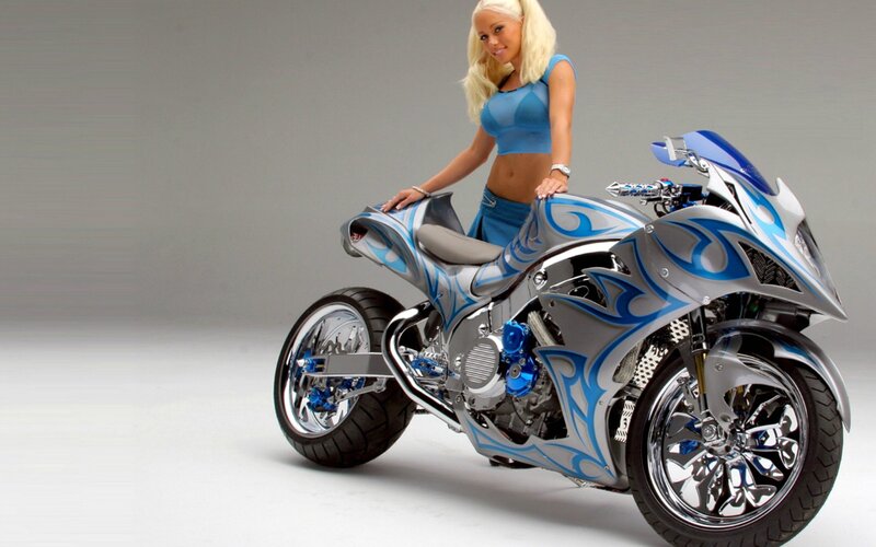 Woman with Custom Motorcycle — Silver