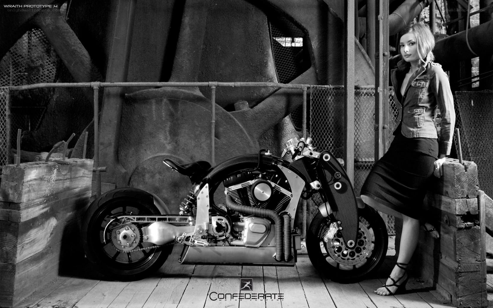Woman with custom motorcycle