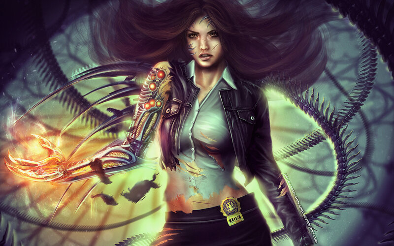 Woman with Cybernetic Arm — Black