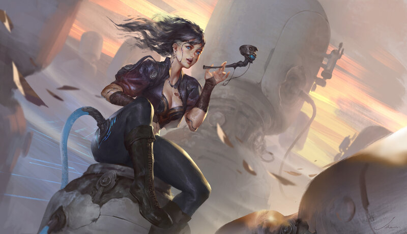 Woman with Cybernetic Arm — Gray, Dramatic