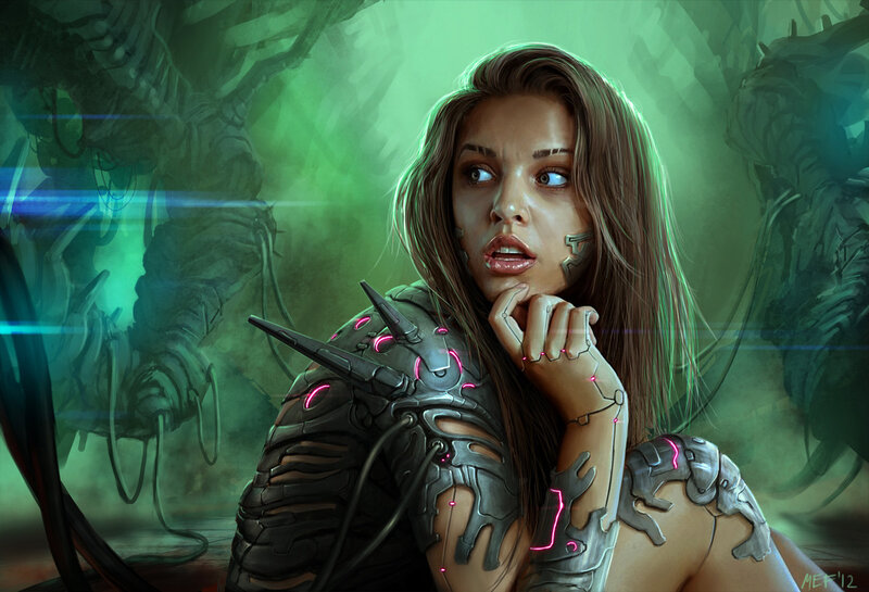 Woman with Cybernetic Armor — Green