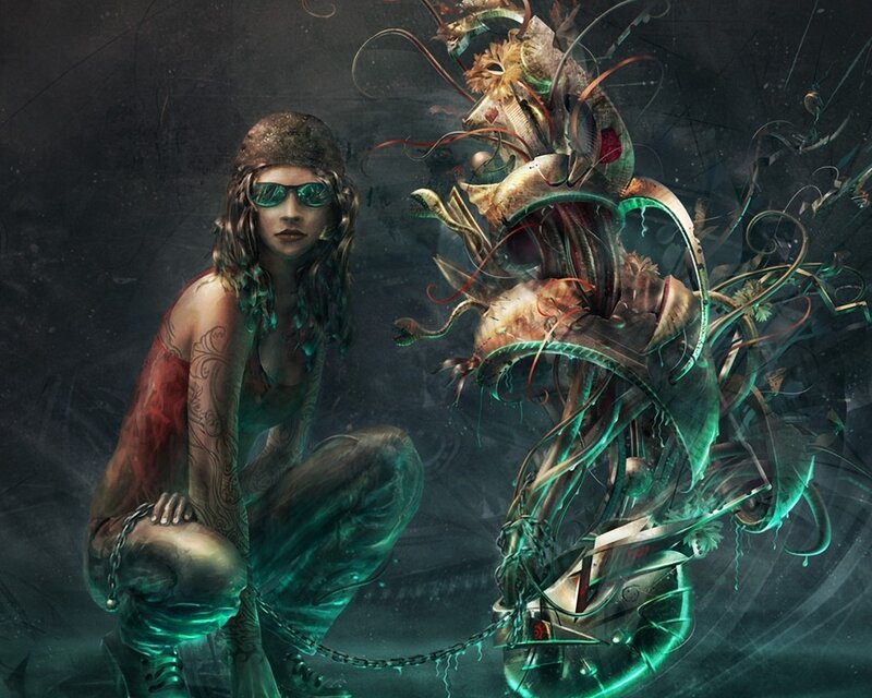 woman with cybernetic creature