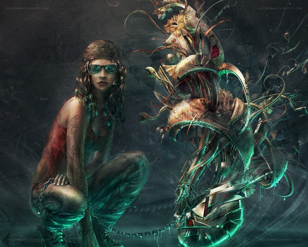 woman with cybernetic creature