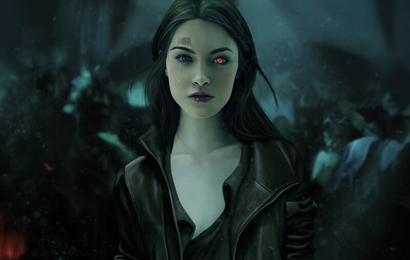 Woman with Cybernetic Eye — Black, Dramatic