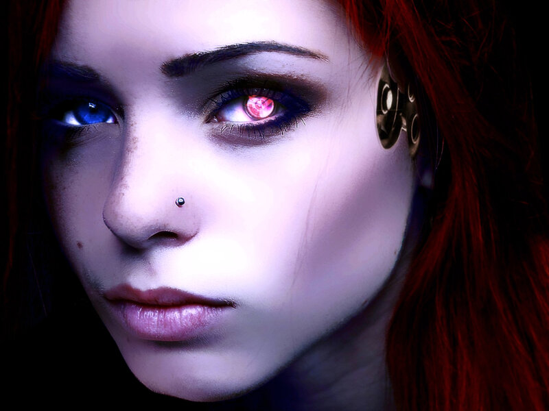 Woman with Cybernetic Eye — Red