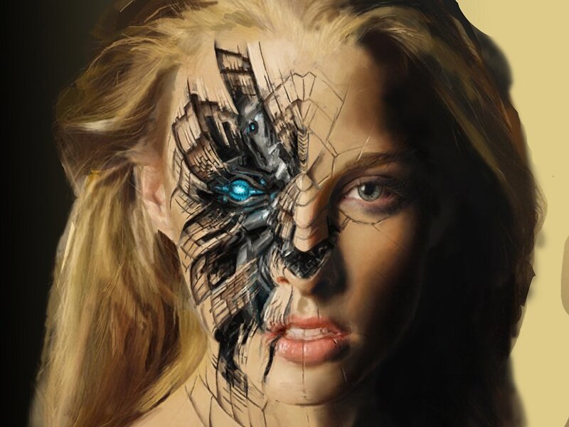 Woman with Cybernetic Face — Brown