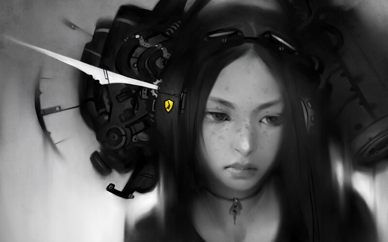 Woman with Cybernetic Headgear
