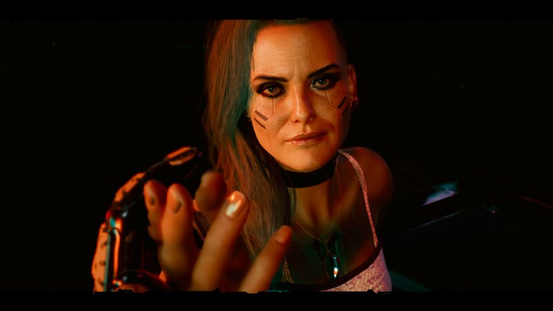 Woman with Cybernetic Implants — Black, Dramatic, Night