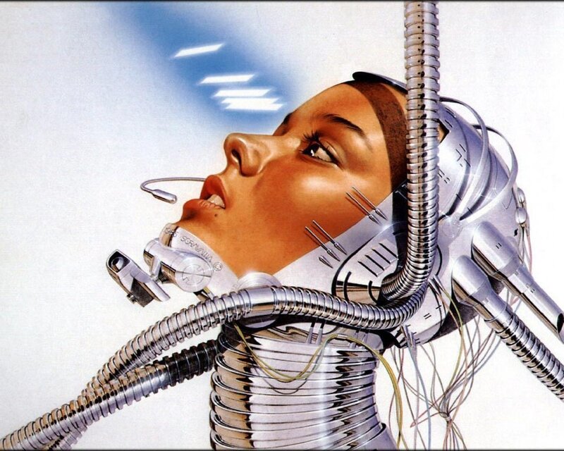 Woman with Cybernetic Implants — Silver, Dramatic, Digital Art