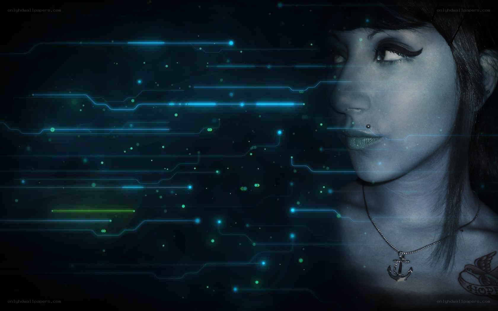 woman with cyberpunk background