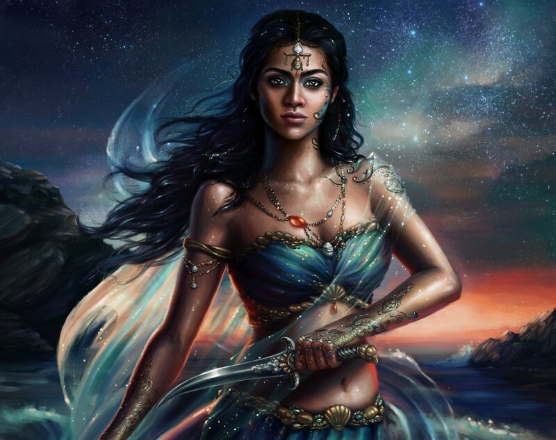 Woman with Dagger — Blue, Dramatic