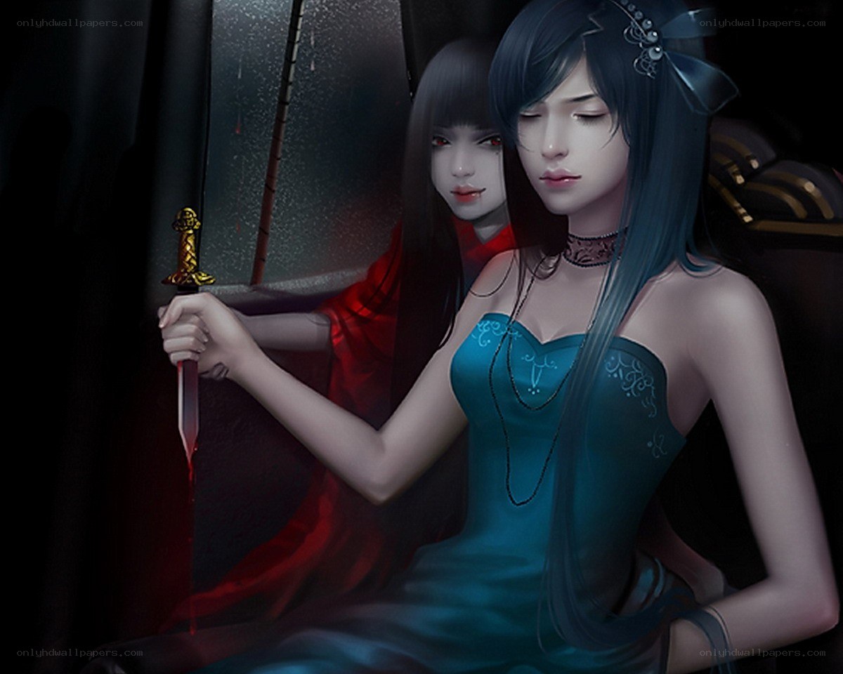 Woman with dagger in dark room