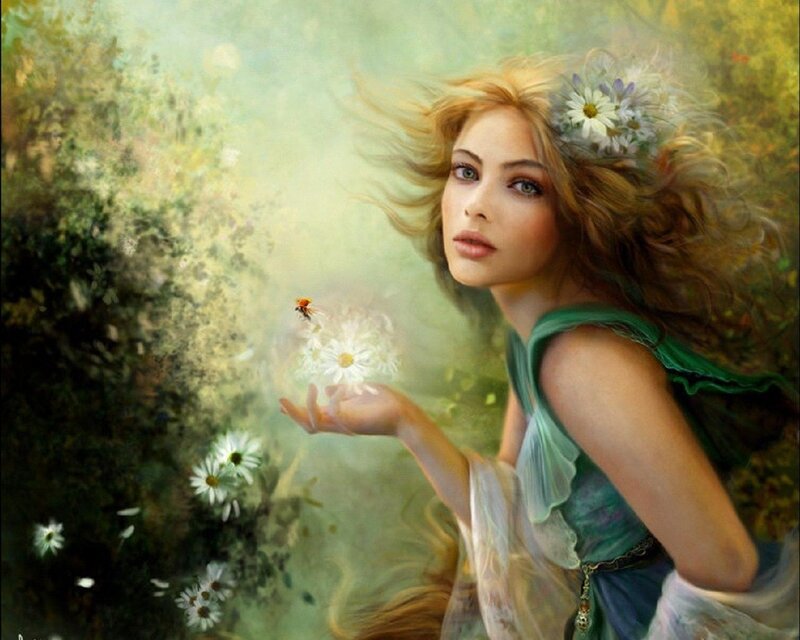 Woman with Daisies — Green