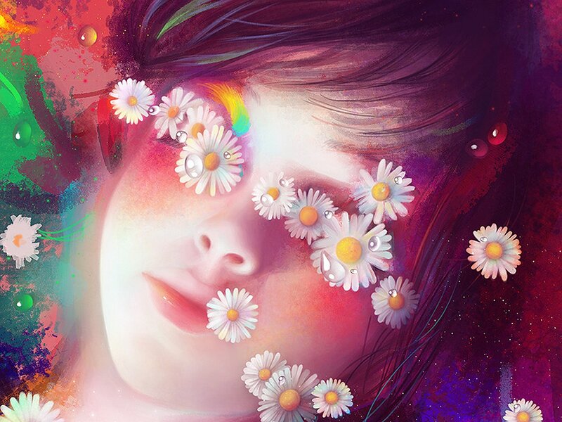 Woman with Daisies — Purple