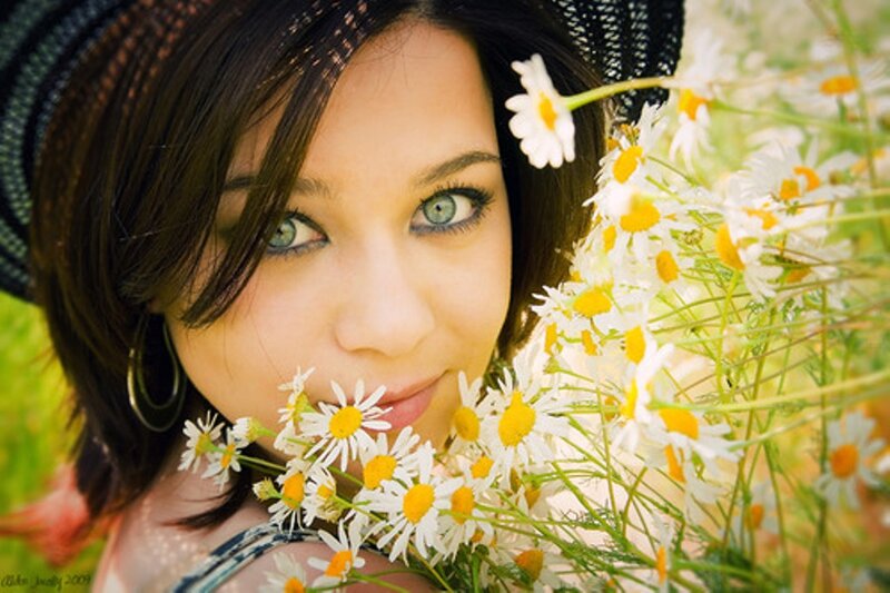 Woman with Daisies — White, Serene, Summer