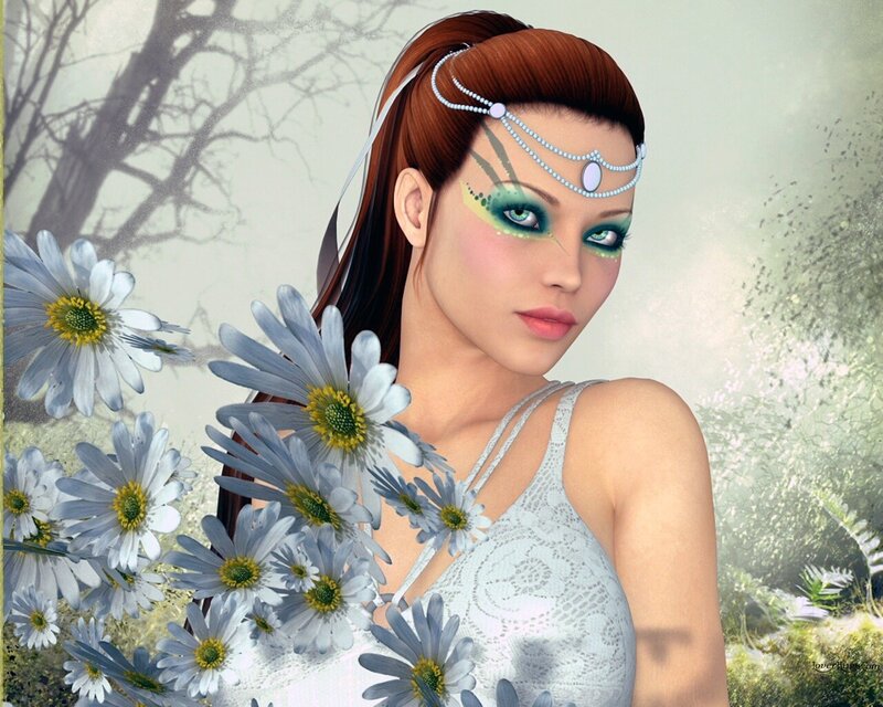 Woman with Daisies — White, Serene