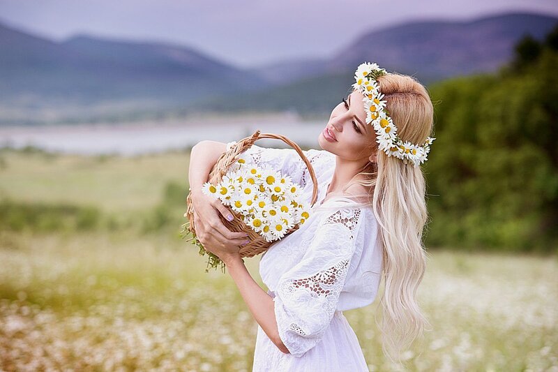 Woman with Daisy Basket