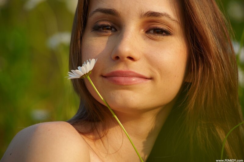 woman with daisy in field