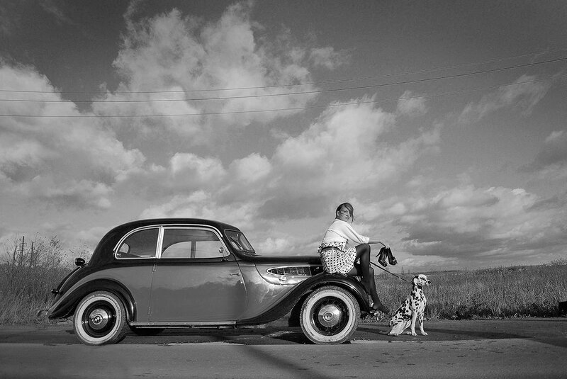 Woman with Dalmatian Dog — Black